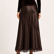Load image into Gallery viewer, Chelsea Satin n Lace Skirt in Dark Chocolate
