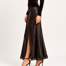 Load image into Gallery viewer, Chelsea Satin n Lace Skirt in Dark Chocolate
