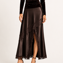 Load image into Gallery viewer, Chelsea Satin n Lace Skirt in Dark Chocolate
