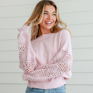 Clara Crochet Sleeve Jumper - Various Colours